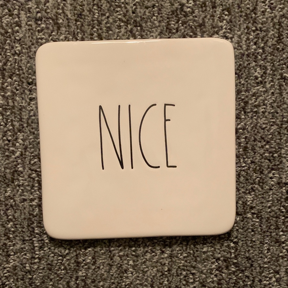 RAE DUNN White Ceramic Coaster with 'NICE' Text